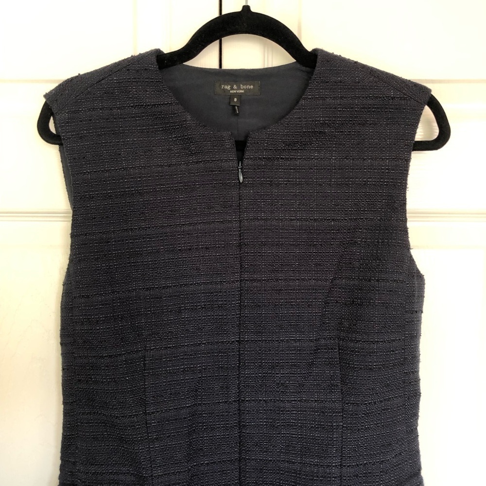 Rag & Bone Navy Tweed Roslyn Front Zipper Shift Dress Size 8 - Picture 5 of 12